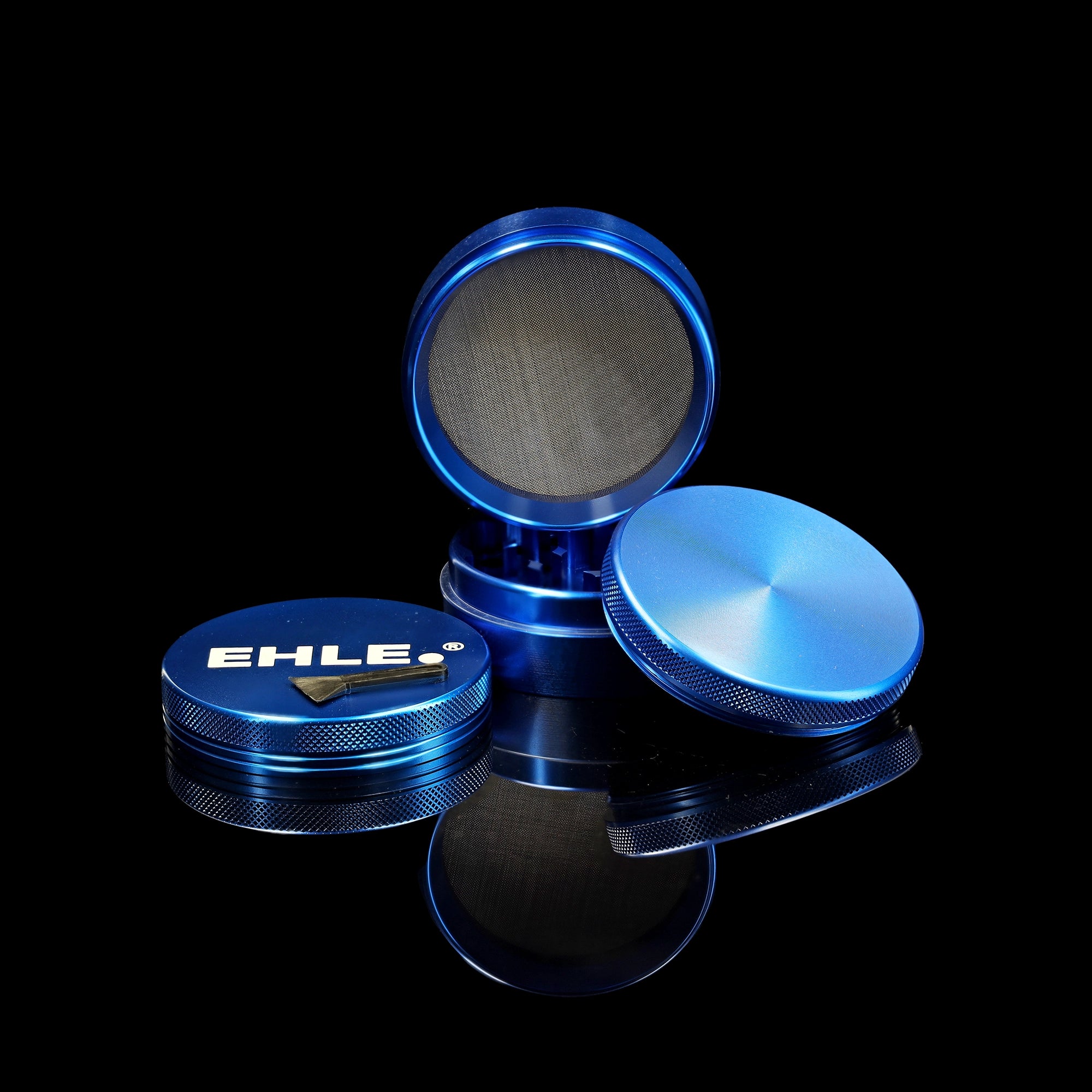 EHLE. Grinder in alluminio 63mm Blu – 4 pezzi con setaccio per polline