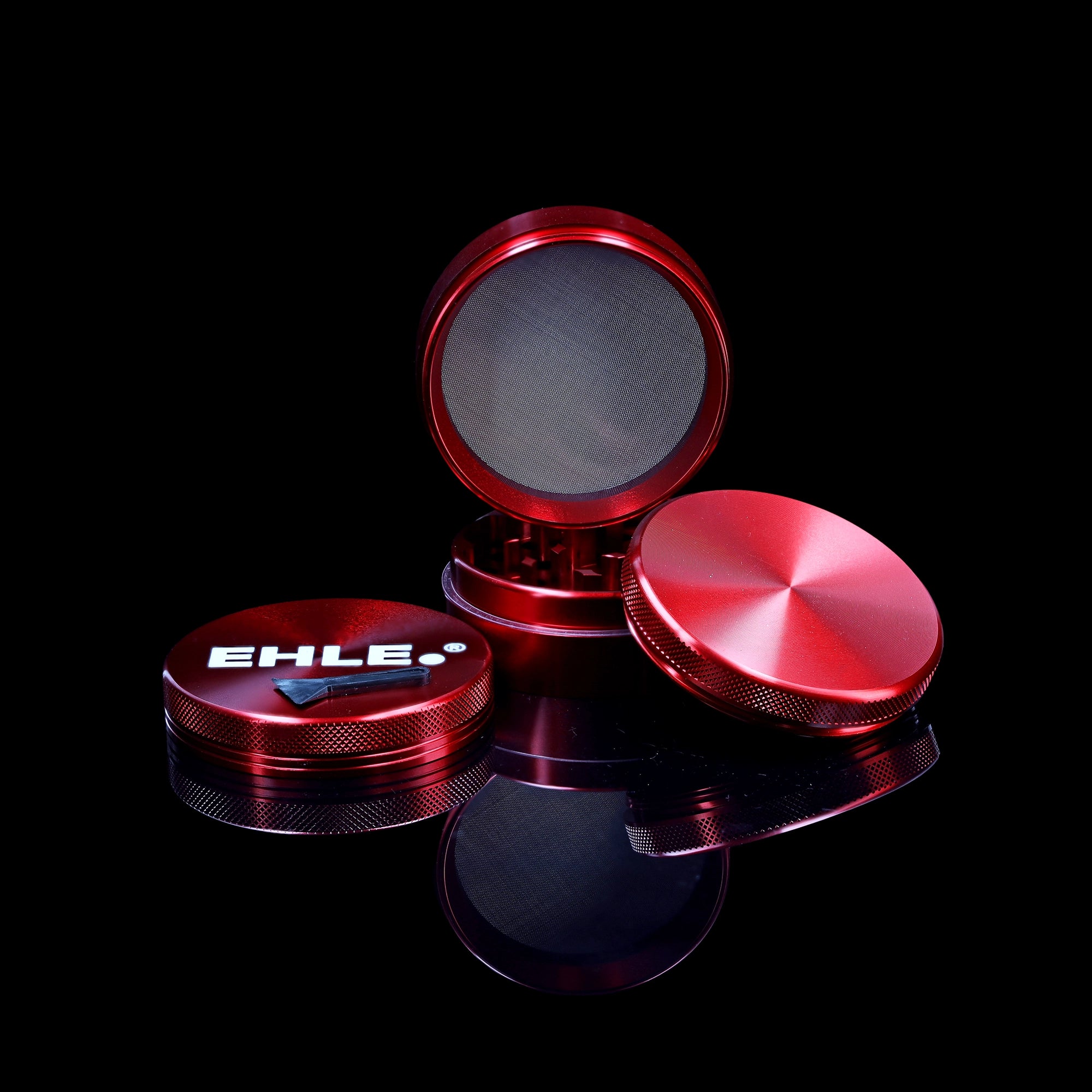 Grinder in alluminio EHLE. 63mm Rosso – 4 pezzi con setaccio per polline