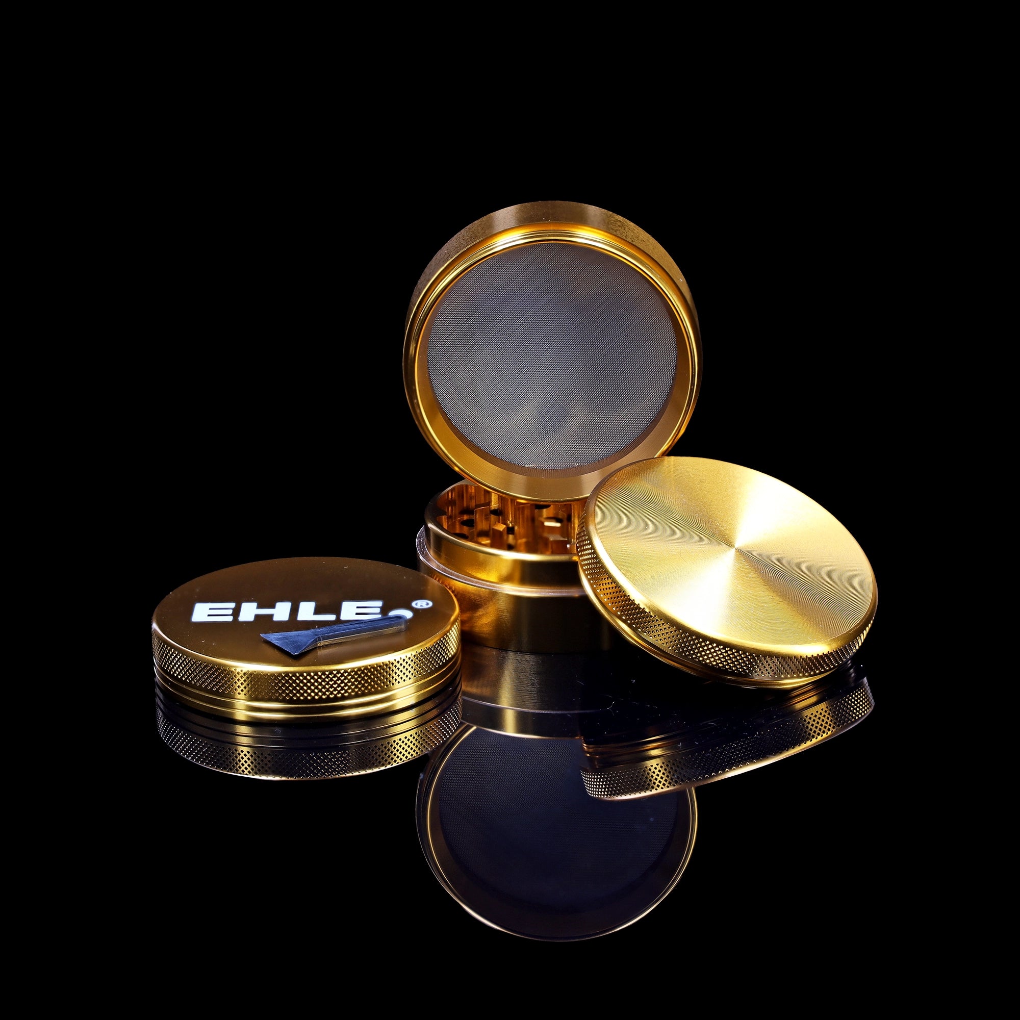 Grinder EHLE in alluminio 63mm Oro – 4 pezzi con setaccio per polline
