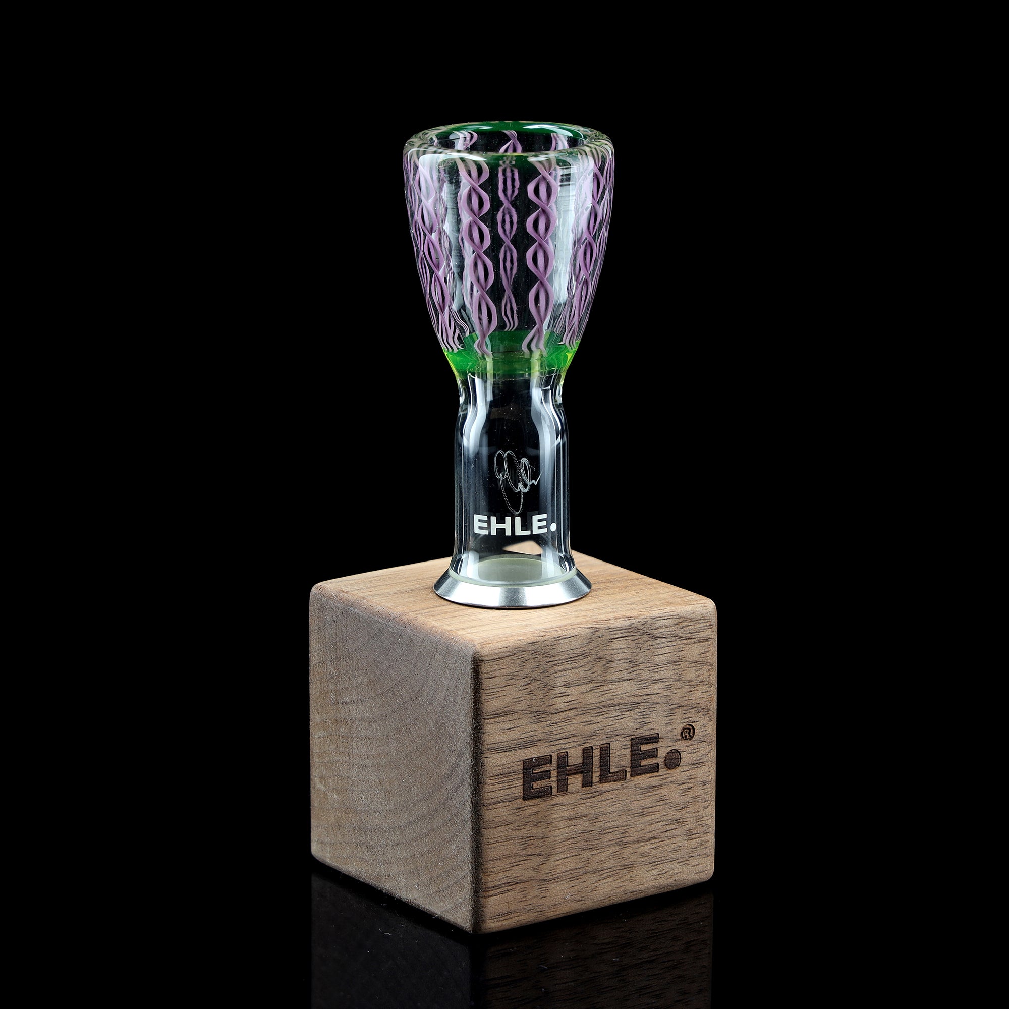 Limitierter Bong-Kopf NS 18,8 ,,Crushed Opal - Spiral glowing" inkl. Holzständer