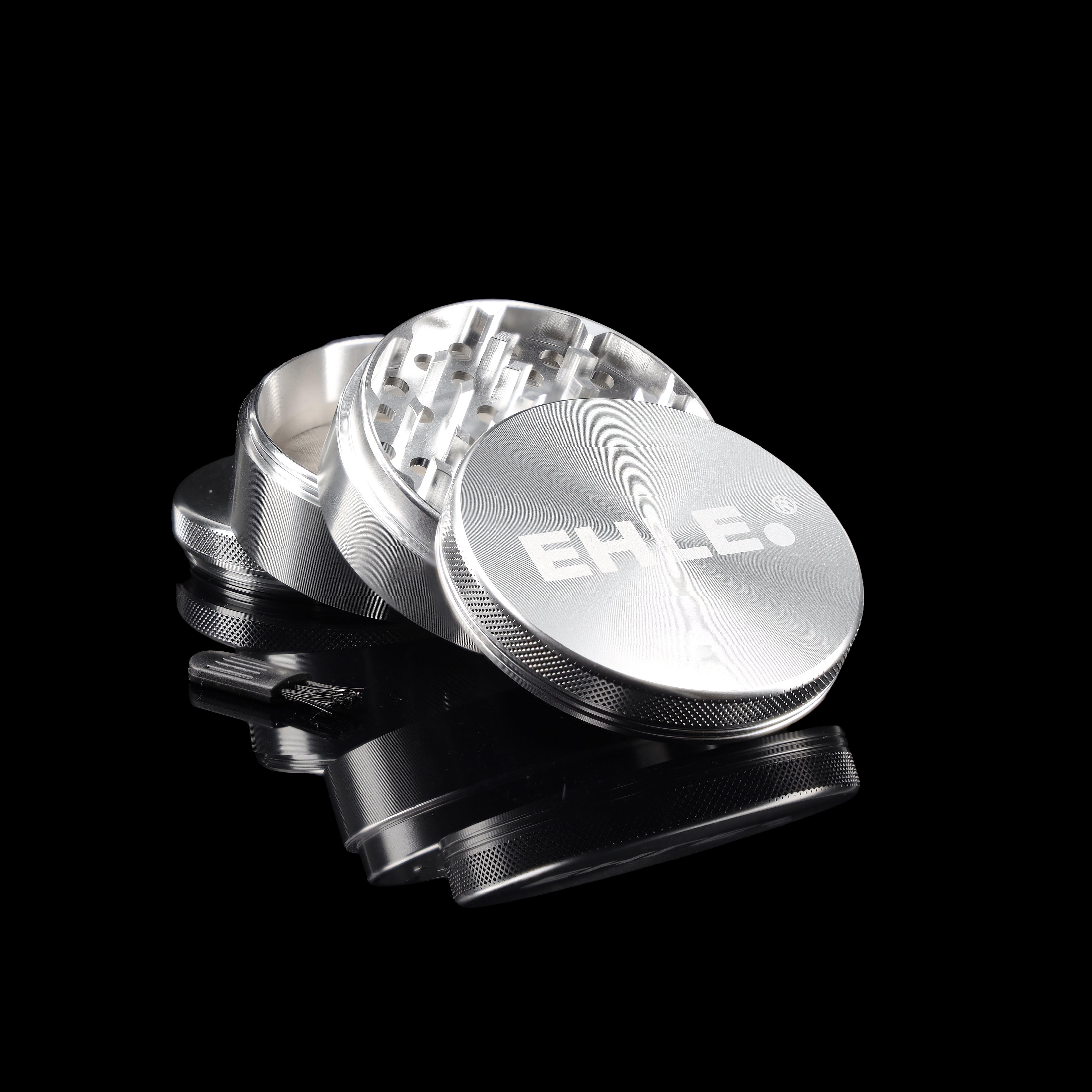 EHLE. Aluminium Grinder 75mm Silber - 4-teilig mit Pollensieb