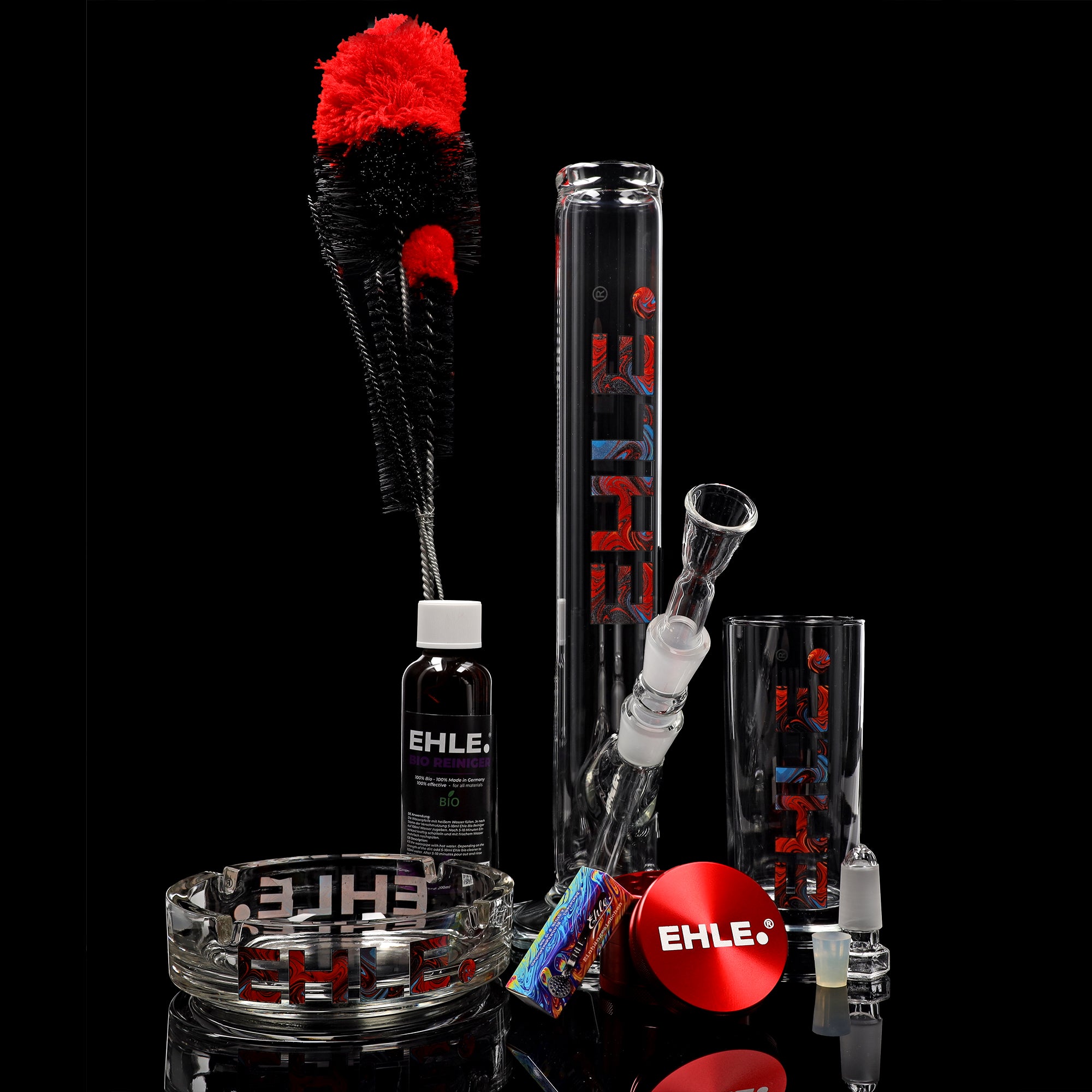 Starter set "Lava" (cilindro 500ml, 1x bicchiere, grinder rosso, posacenere, kit di pulizia, retine)
