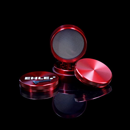 Grinder in alluminio EHLE. 63mm Rosso – 4 pezzi con setaccio per polline