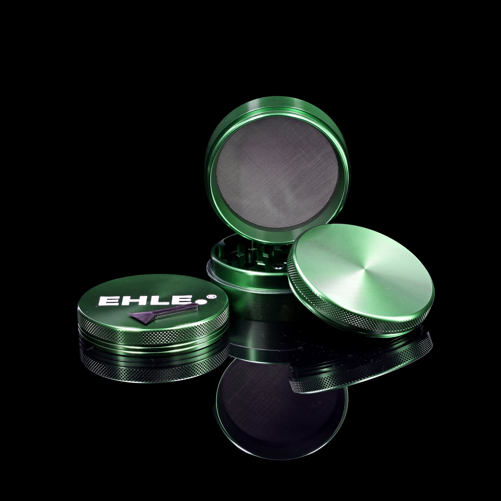 Grinder EHLE. in alluminio 63 mm verde – 4 pezzi con setaccio per polline