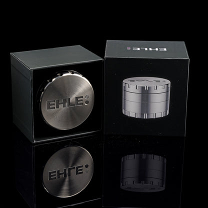 Grinder in acciaio inox, 63 mm, argento, 4 pezzi, incl. spazzolina e raschietto per polline, incl. scatola regalo e sacchetto