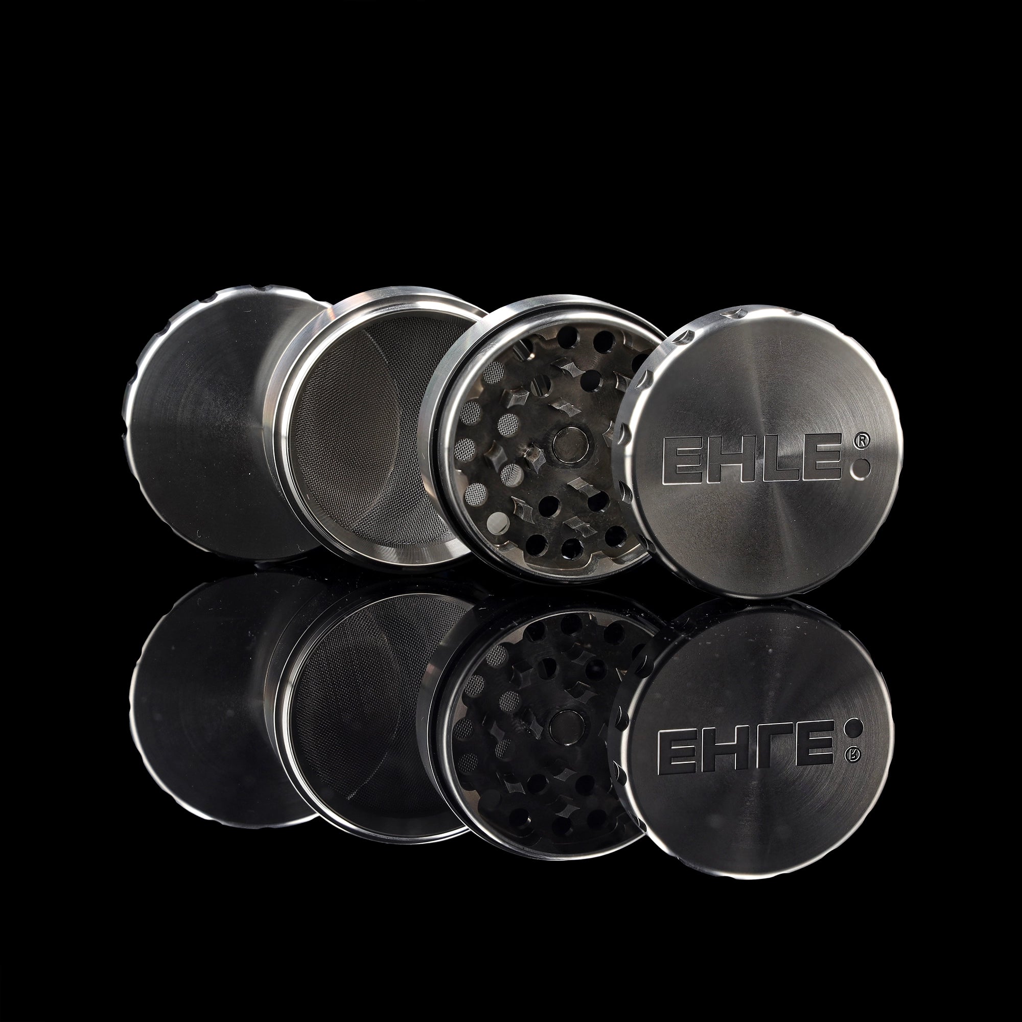 Grinder in acciaio inox, 63 mm, argento, 4 pezzi, incl. spazzolina e raschietto per polline, incl. scatola regalo e sacchetto