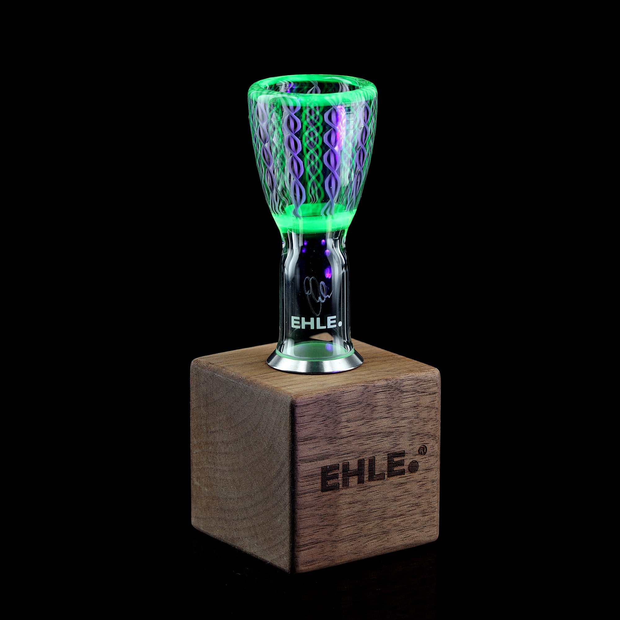 Limitierter Bong-Kopf NS 18,8 ,,Crushed Opal - Spiral glowing" inkl. Holzständer