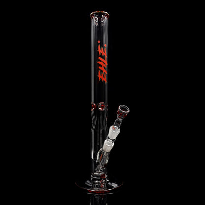 Red Series Bong #8 Cilindro 7mm (45cm), NS 18,: Base rotonda: monocolore Rosso; Bocchino: monocolore Rosso; Tacche per ghiaccio: monocolore Rosso; Logo: logo speciale Rosso-Verde; incl. Punti in vetro rossi sul tubo
