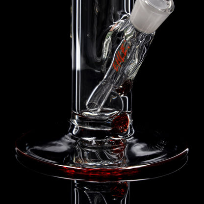 Red Series Bong #8 Cilindro 7mm (45cm), NS 18,: Base rotonda: monocolore Rosso; Bocchino: monocolore Rosso; Tacche per ghiaccio: monocolore Rosso; Logo: logo speciale Rosso-Verde; incl. Punti in vetro rossi sul tubo