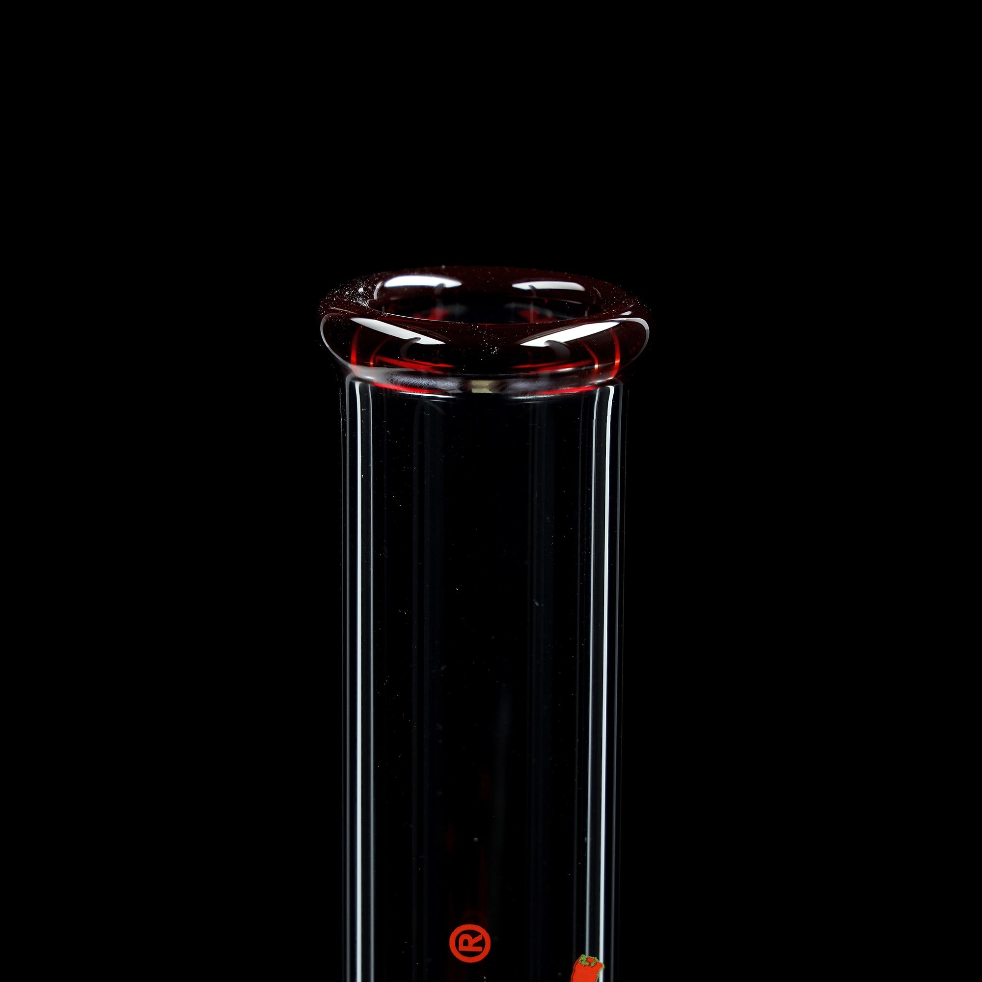 Red Series Bong #5 Beaker Big Brother 5mm; Boccaglio: rosso tinta unita; Tacche per ghiaccio: rosse tinta unita; Logo: logo speciale rosso-verde