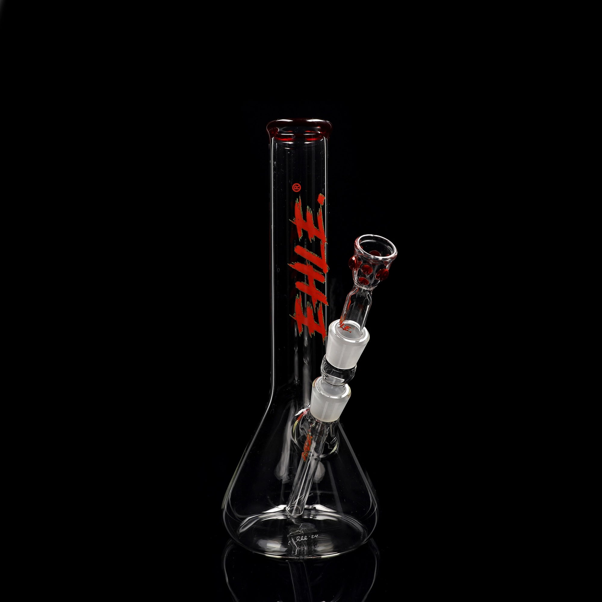 Bong Red Series #4 Beaker Little Brother 3.2mm; Bocchino: tinta unita rossa; Logo: logo speciale rosso-verde