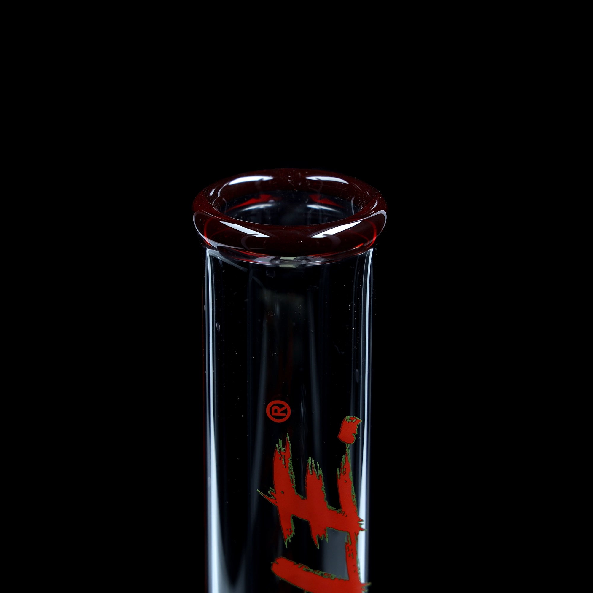 Bong Red Series #4 Beaker Little Brother 3.2mm; Bocchino: tinta unita rossa; Logo: logo speciale rosso-verde
