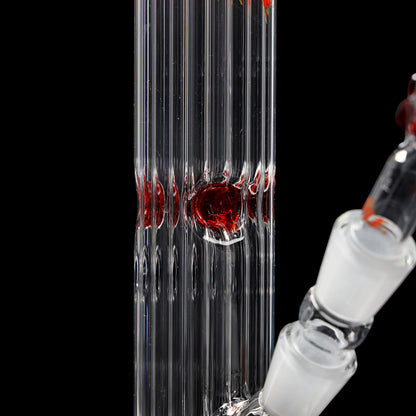 Red Series Bong #6 Tubo a coste (45cm), NS 18, base rotonda; Bocchino: Rosso monocromatico; Tacche per il ghiaccio: Rosso monocromatico; Logo: Logo speciale Rosso-Verde