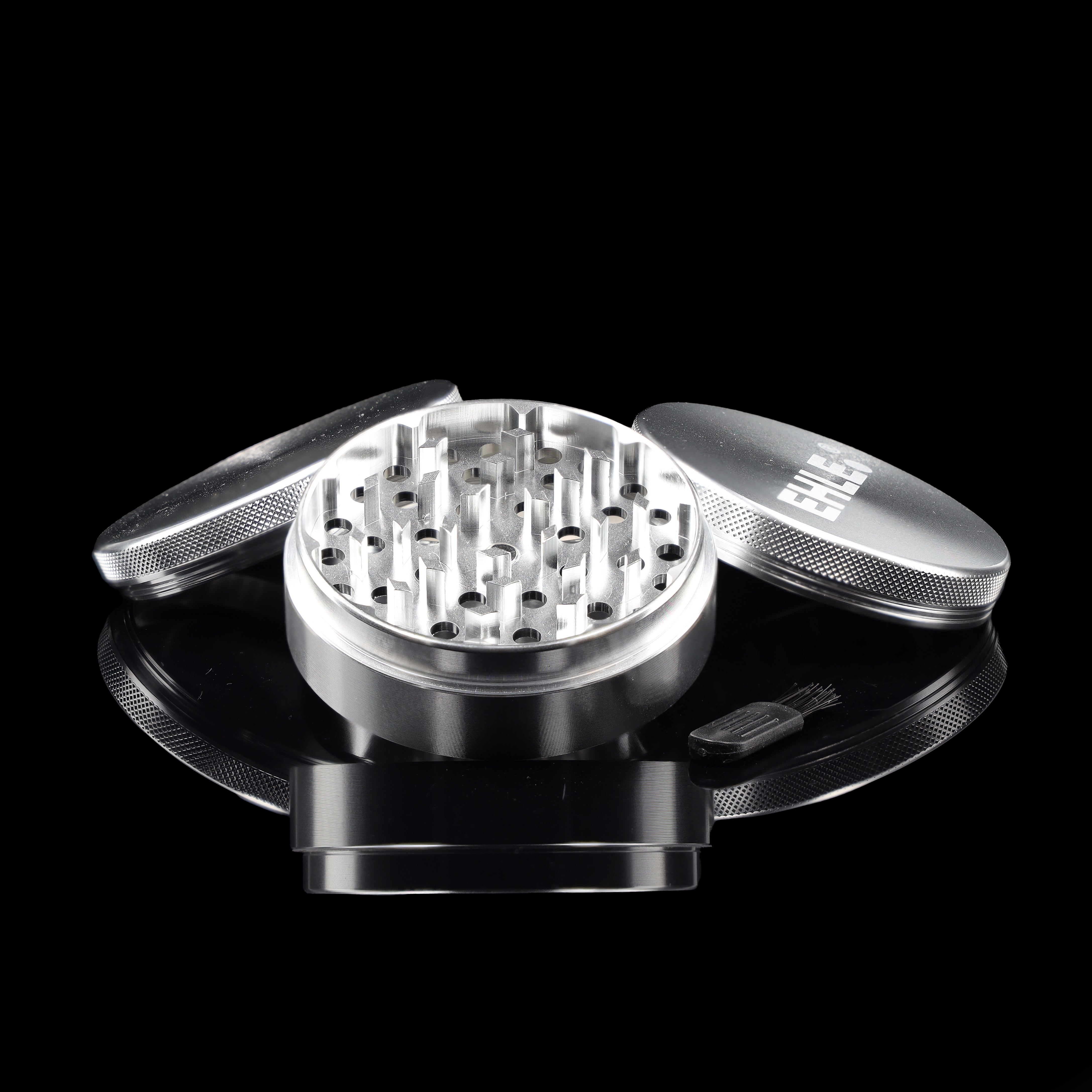 EHLE. Aluminium Grinder 75mm Silber - 4-teilig mit Pollensieb